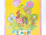 une photo d'un tableau représentant des fleurs et des oiseaux dans un pot