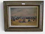 a picture of a painting of people on the beach
