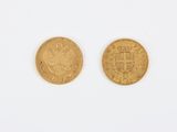 two gold coins, one of which is a sovereign and the other of which is a sovereign