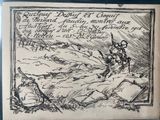 an old drawing of a man riding a horse in the desert