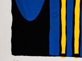 painting of a blue and yellow abstract painting on a white background