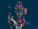 a lego castle with a tower and a dragon on the top
