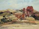 an image of a painting of a landscape with trees in the foreground