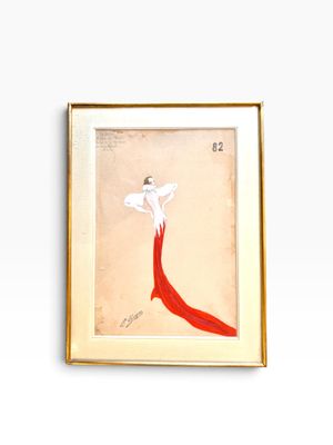une image d'un tableau représentant une femme en robe rouge
