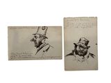two drawings of a man with a top hat and a beard