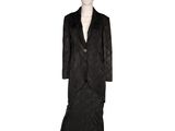 an image of a mannequin wearing a black coat and skirt