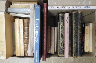 de nombreux livres qui se trouvent dans une boîte posée par terre