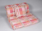 pink and orange plaid chair cushion on a white background