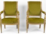 pair of louis xvi style armchairs with green velvet upholstered seats