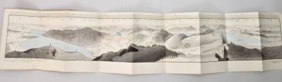 a picture of a folded book with a picture of mountains on it