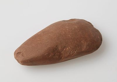 a brown rock on a white surface with a white background