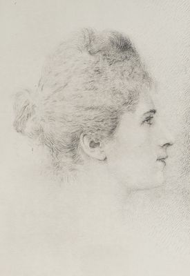 un dessin en noir et blanc représentant le profil d'une femme
