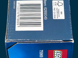 a blue box with a red and white label on it