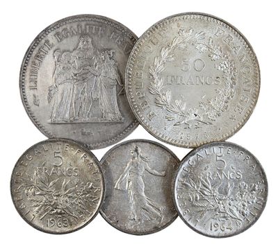 Ensemble de PIECES en argent comprenant : 5 FRANCS SEMEUSE x… - Photo 1