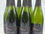 six bouteilles de vin sont alignées sur une table