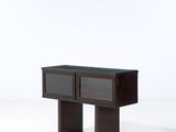 pair of two dark wood side tables with drawers on each side