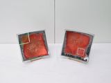 pair of red and silver square cufflinks with square design