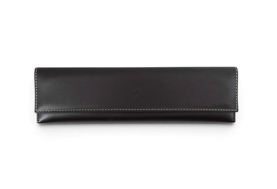 a black leather wallet case on a white background