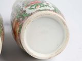 pair of chinese porcelain vases with floral designs on them on a white surface