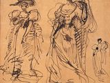 un dessin représentant deux femmes en robe, debout l'une à côté de l'autre