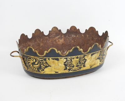 bol décoratif en laiton et bleu, orné de feuilles d'or