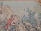 a picture of a painting of a man and a woman with animals