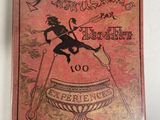 an old book with a picture of a woman riding a horse