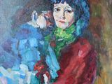 une peinture à l'huile représentant une femme tenant un enfant dans ses bras
