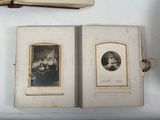 two old photos of a woman and a man on a book