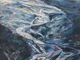 une peinture à l'huile représentant une rivière qui traverse une région rocheuse