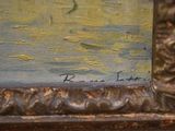 an image of a painting of a bird flying over a body of water
