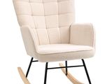 un fauteuil à bascule blanc aux pieds noirs et à l'assise rembourrée beige