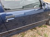 a blue car that is parked on the side of the road