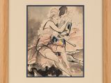 une image représentant une aquarelle représentant une femme et un chat