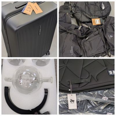 plusieurs images différentes d'une valise, d'un sac et d'autres objets