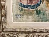a picture of a painting of a flower in a white frame