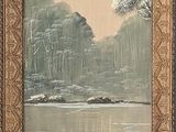 an image of a painting of a boat on a river