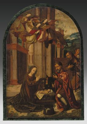 an image of a painting of a man kneeling down to a woman