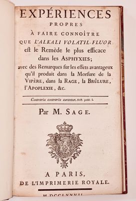 SAGE (A.) Expériences propres à faire connoître que l'Alkali…