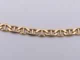 a yellow gold chain bracelet with a flat link on a white background