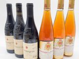 six bouteilles de vin sont alignées sur une surface blanche
