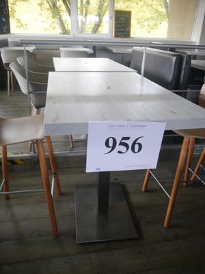 a table with a price sign on it in a restaurant