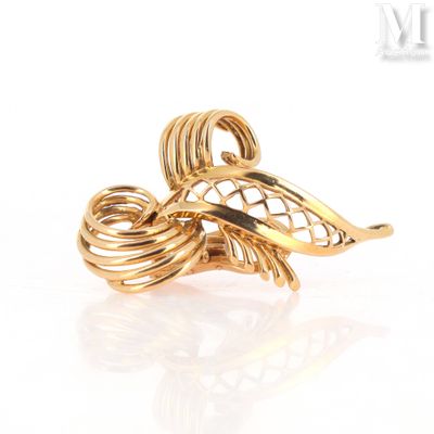 an image of a close up of a gold ring on a white surface