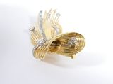 yellow and white gold plated brooch with clear crystal stones