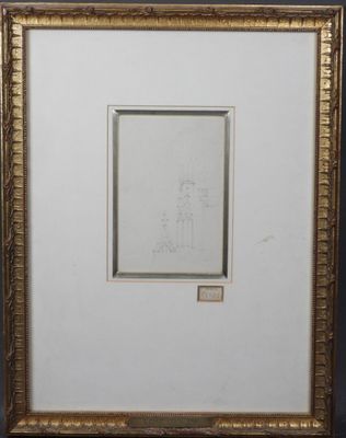 une photo encadrée représentant le dessin d'un homme assis sur une chaise