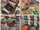 many different types of coffees on display in a store