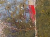 an image of a painting of a street with a red stop sign