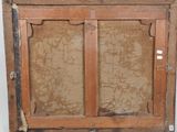 an old picture of a wooden frame with a window in it