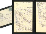 an old handwritten letter and envelope with a picture of a woman ' s face