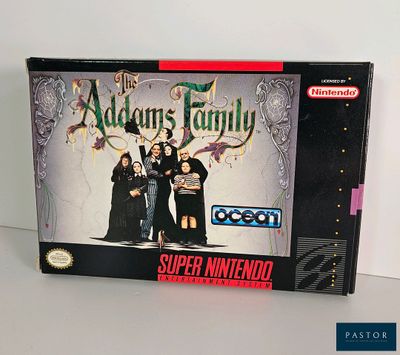 une image de la boîte du jeu « La Famille Addams » sur Super Nintendo